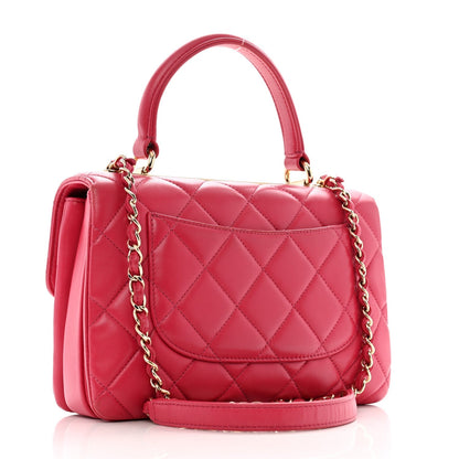 Lambskin Quilted Small Trendy CC Flap Dual Handle Bag Dark Pink
