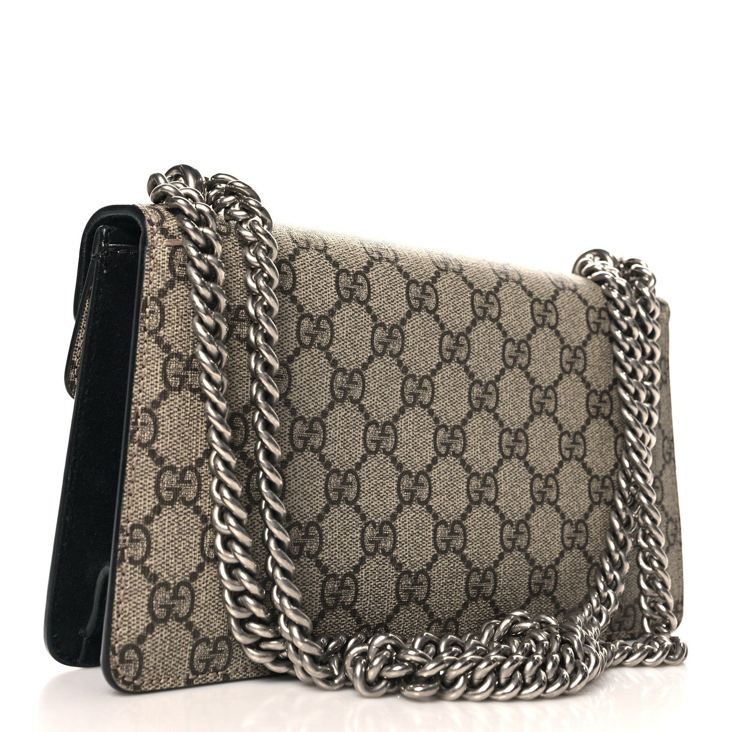 GG Supreme Monogram Suede Crystal Small Dionysus Shoulder Bag Beige Ebony Black
