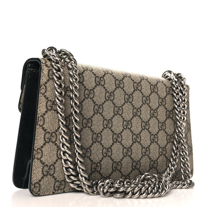 GG Supreme Monogram Suede Crystal Small Dionysus Shoulder Bag Beige Ebony Black