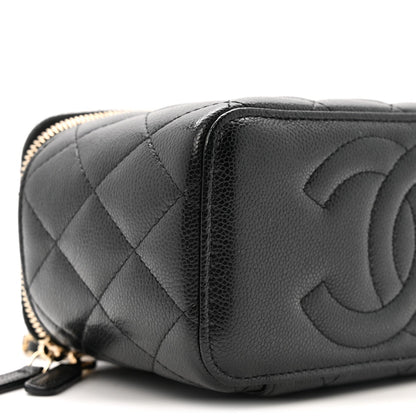 Caviar Quilted Small Vanity Case With Chain Black
