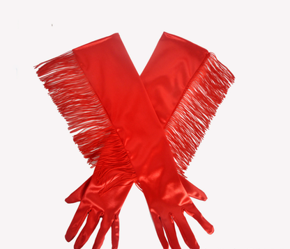 Tassel long satin gloves Latin dance performance gloves satin tassel bridal gloves     S6262