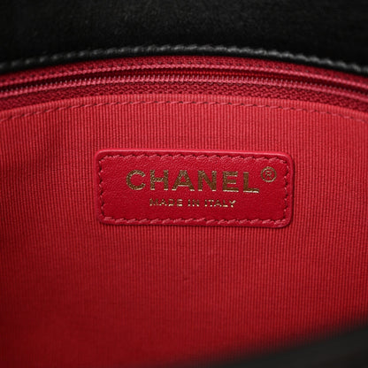 Glazed Calfskin Quilted Pearl Side Flap Black
