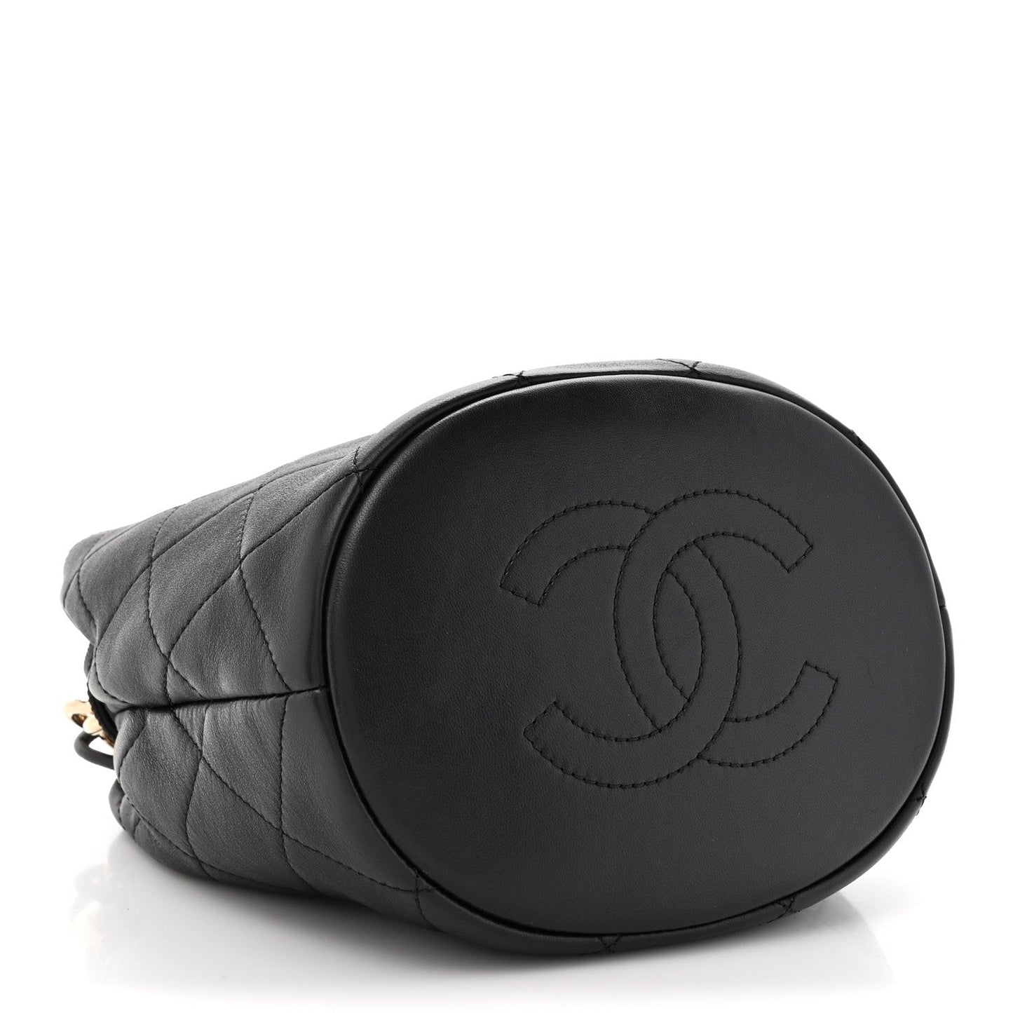 Lambskin Quilted Resin Bi-Color Chain Bucket Bag Black