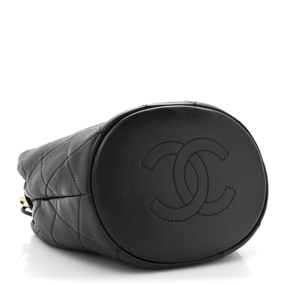 Lambskin Quilted Resin Bi-Color Chain Bucket Bag Black