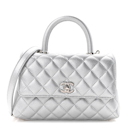 Metallic Caviar Quilted Mini Coco Handle Flap Silvery