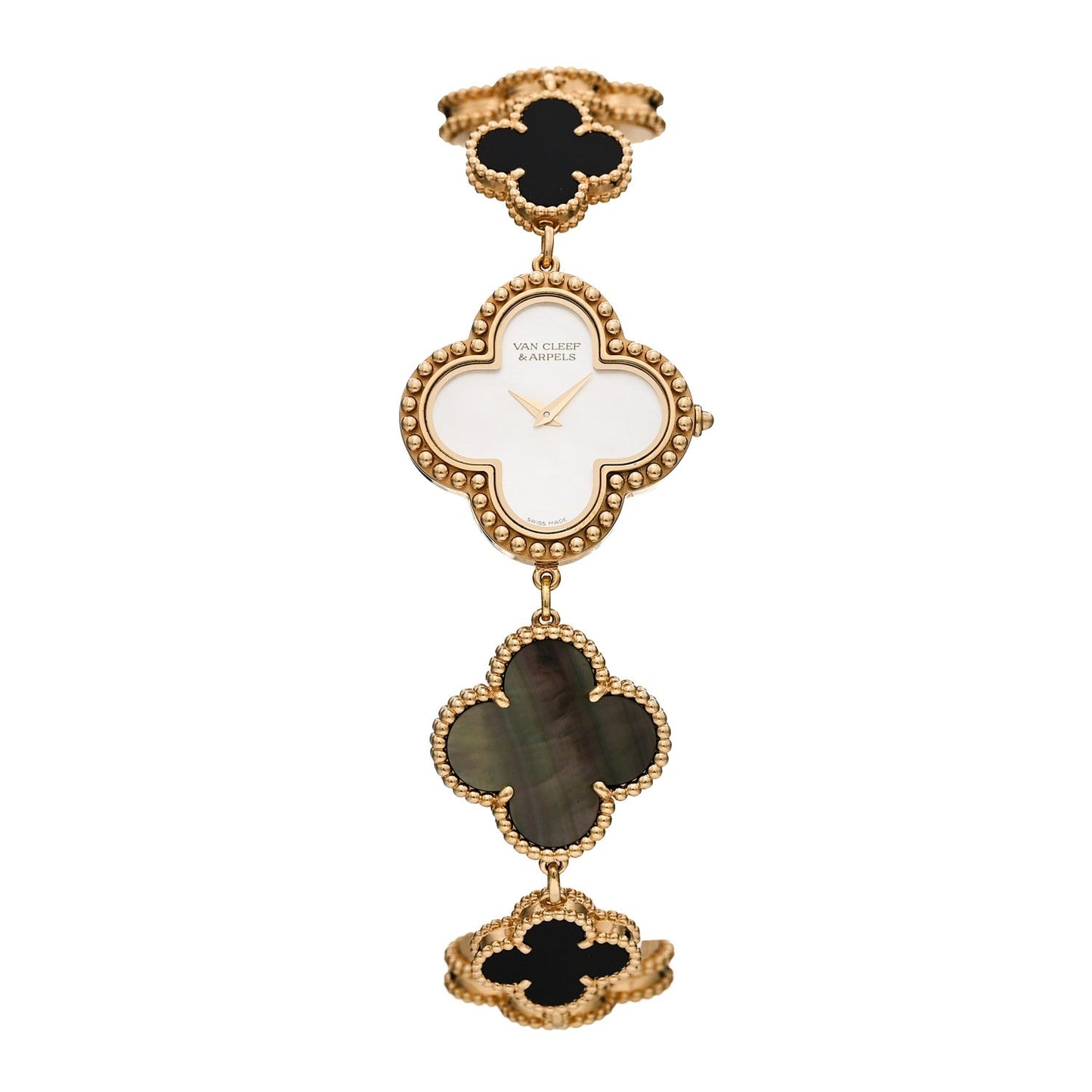 18K Yellow Gold Mother of Pearl Black Onyx 26mm Alhambra Quartz Watch