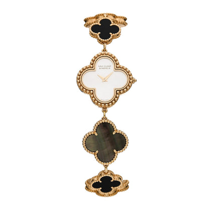 18K Yellow Gold Mother of Pearl Black Onyx 26mm Alhambra Quartz Watch