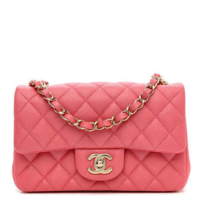 Iridescent Caviar Quilted Mini Rectangular Flap Pink
