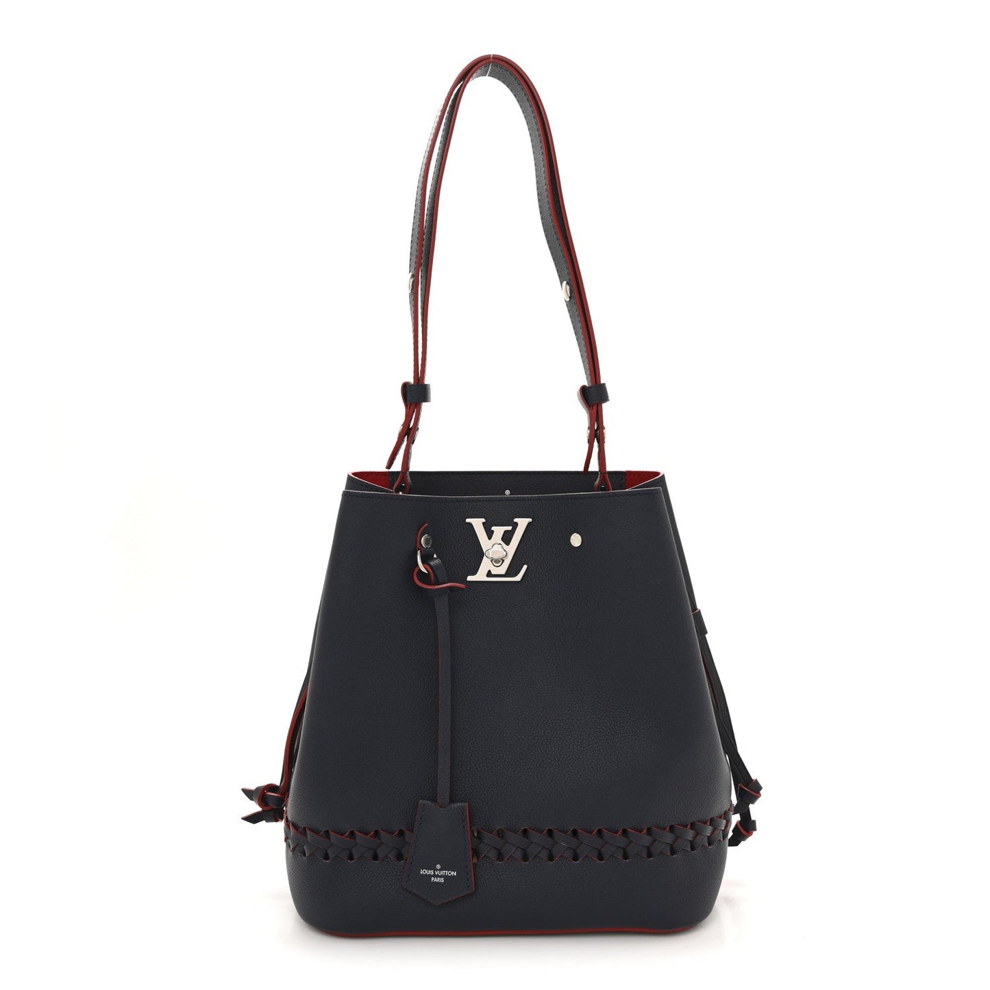 Soft Calfskin Braided Lockme Bucket Marine Rouge