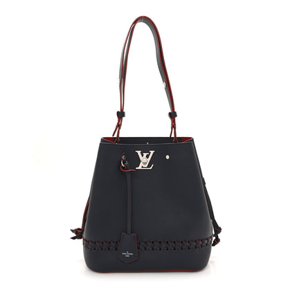 Soft Calfskin Braided Lockme Bucket Marine Rouge