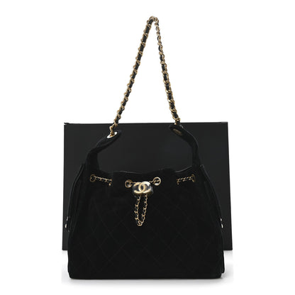 Suede Quilted Small Chanel 25 Handbag Black