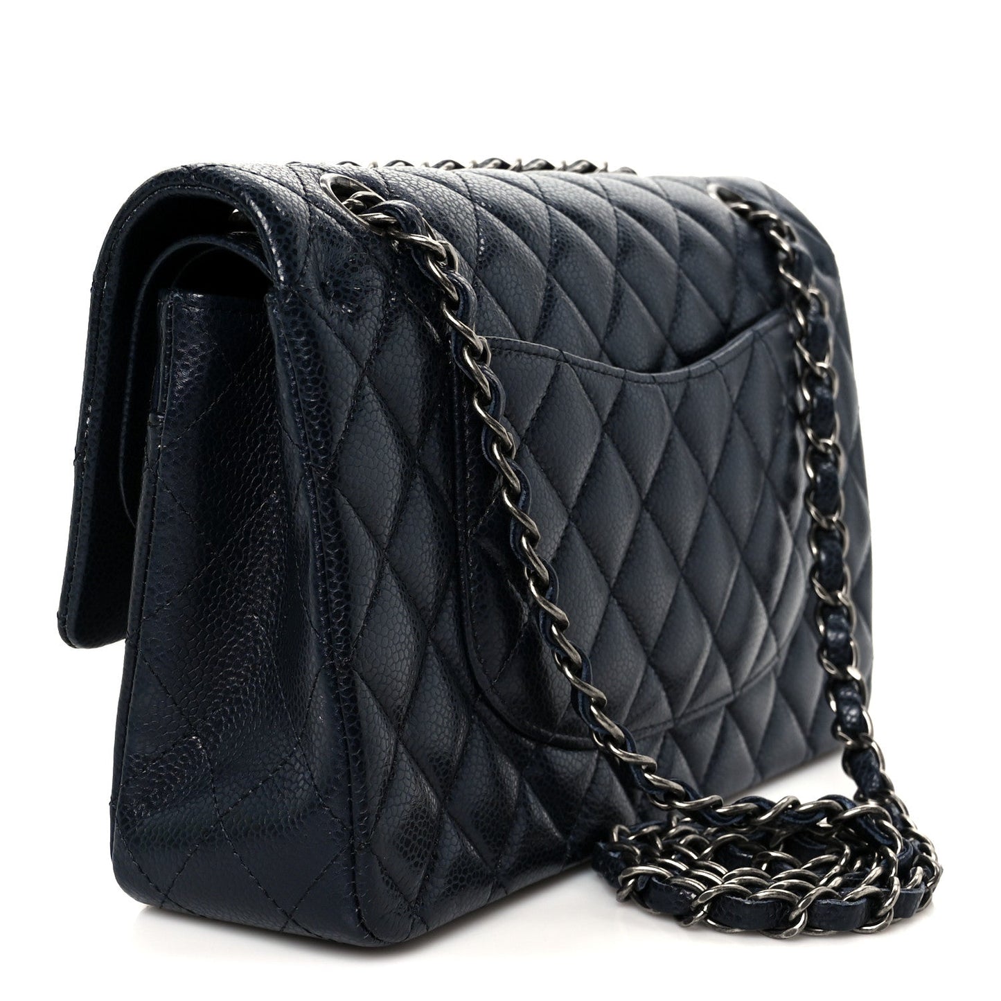 Caviar Quilted Medium Double Flap Navy