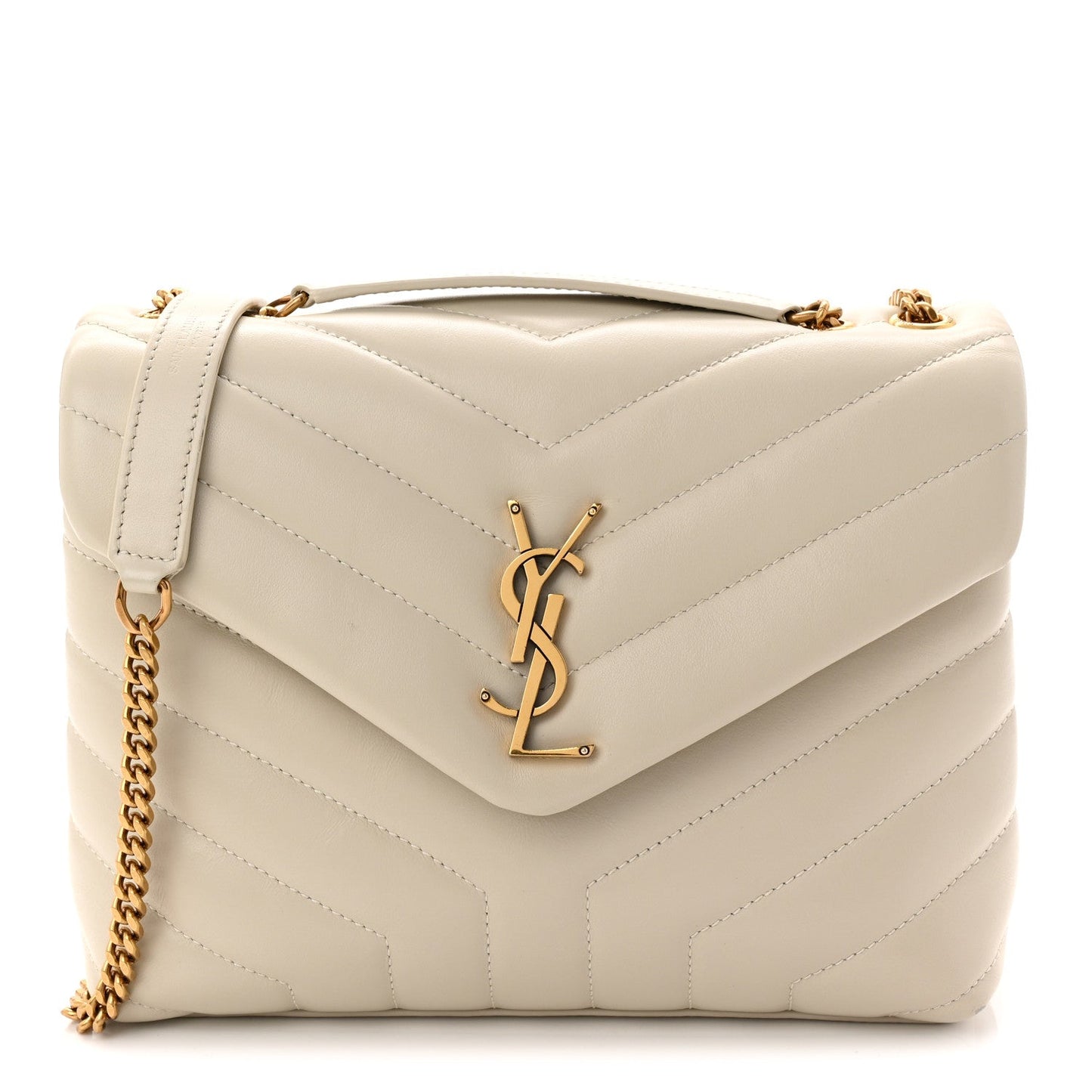 Calfskin Y Quilted Monogram Small Loulou Chain Satchel Crema Soft