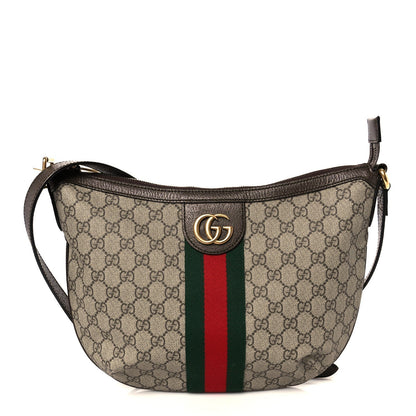 GG Supreme Monogram Web Small Ophidia Half Moon Hobo Brown