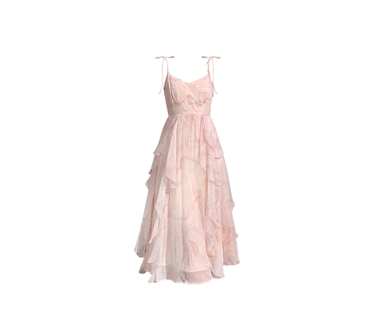 2025 new pink suspender dress ruffled fairy dress seaside R0016