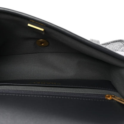 Washed Denim Quilted Messenger Flap Black