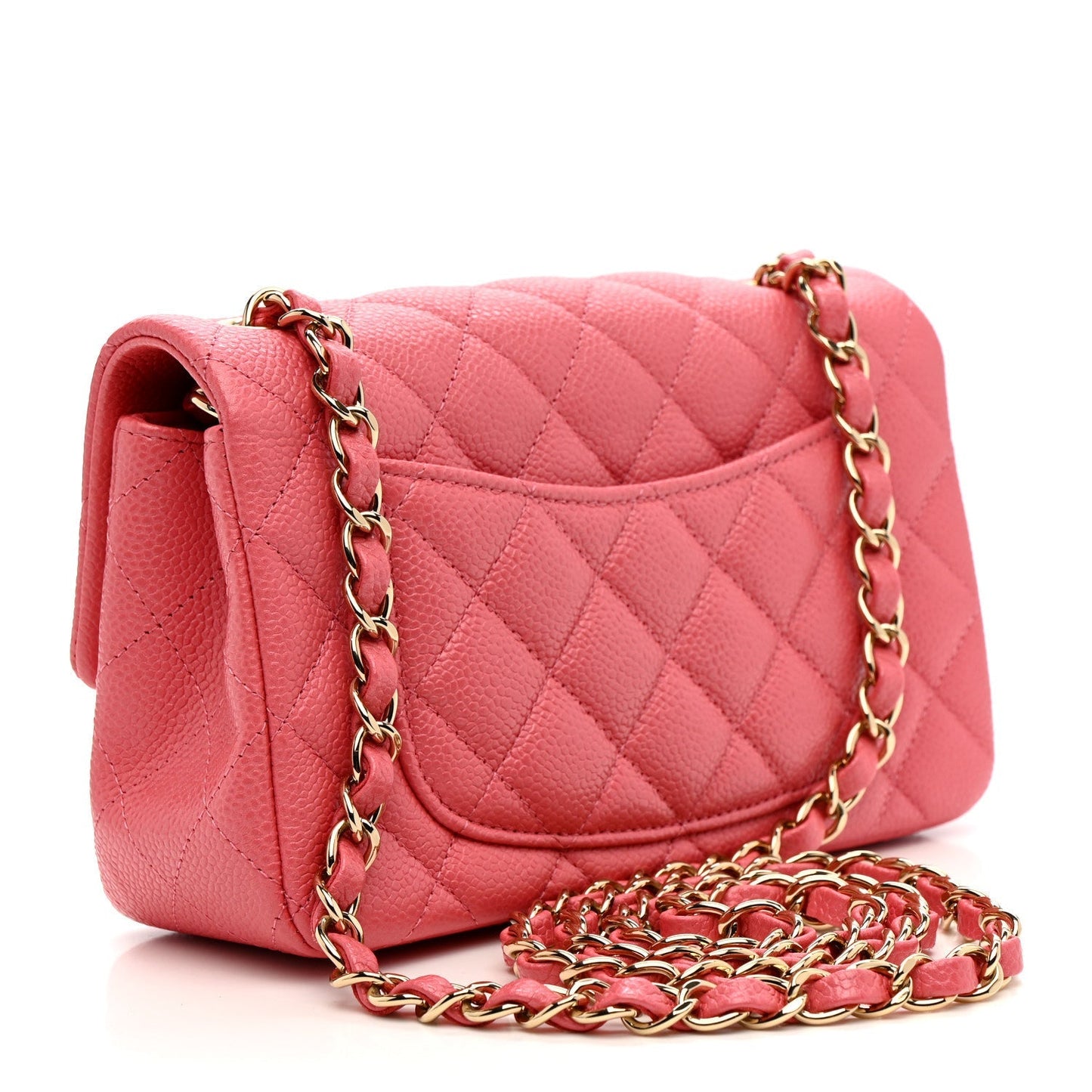 Iridescent Caviar Quilted Mini Rectangular Flap Pink