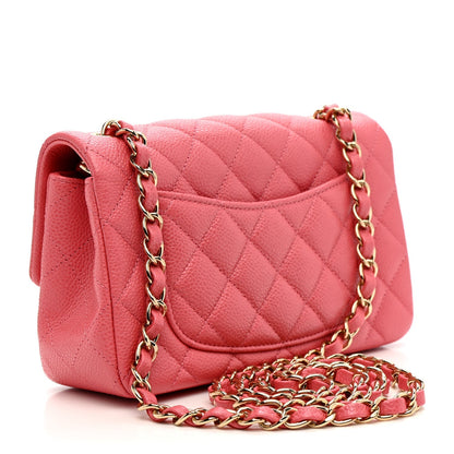 Iridescent Caviar Quilted Mini Rectangular Flap Pink