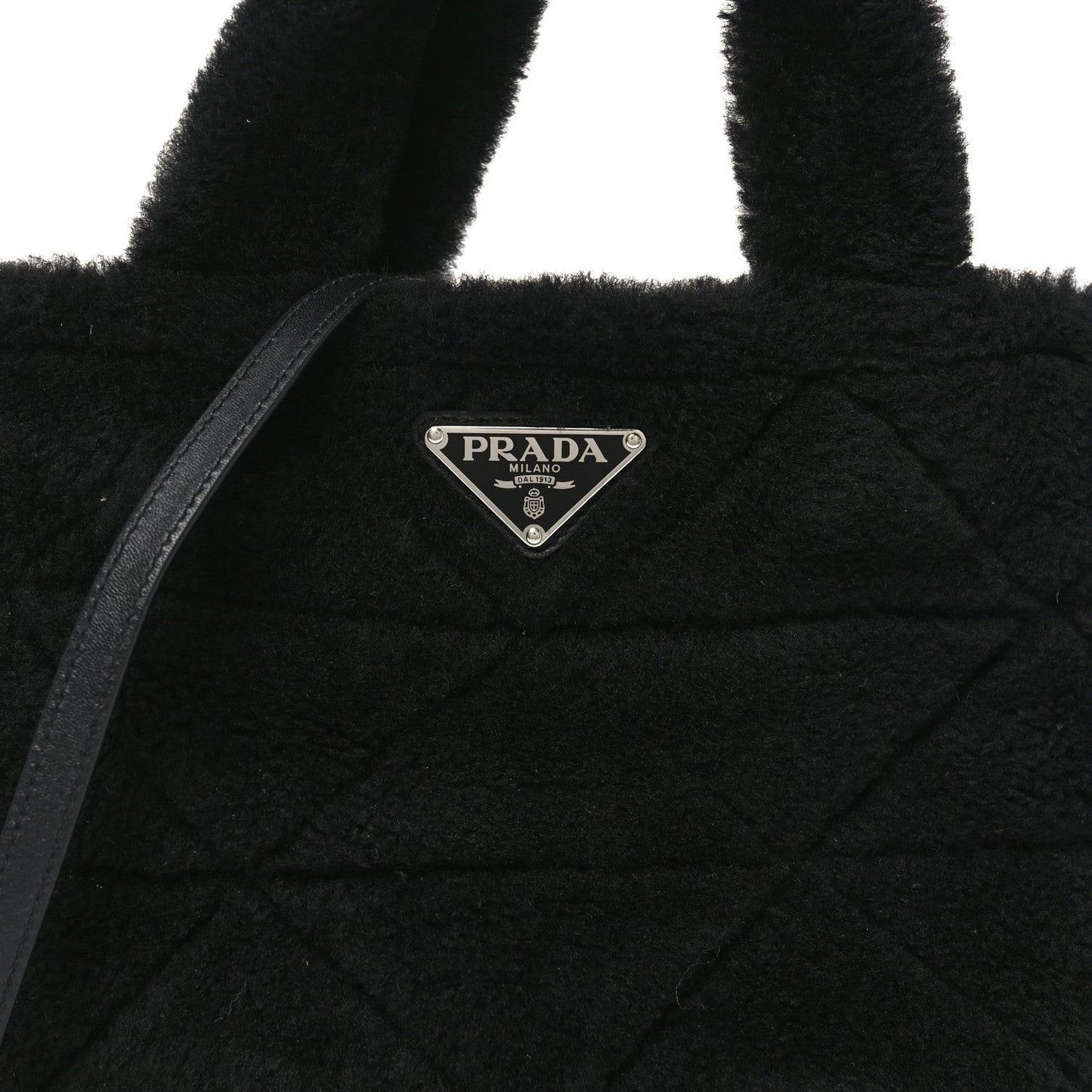 Shearling Nappa Triangle Quilted Patchwork System Tote Black