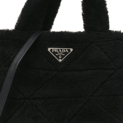 Shearling Nappa Triangle Quilted Patchwork System Tote Black