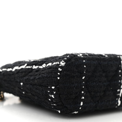 Tweed Quilted Mini Clutch With Chain Black White