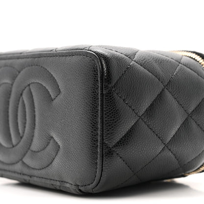 Caviar Quilted Small Vanity Case With Chain Black