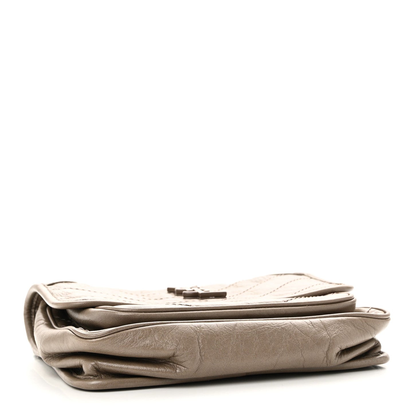 Crinkled Calfskin Matelasse Monogram Baby Niki Chain Satchel Light Taupe