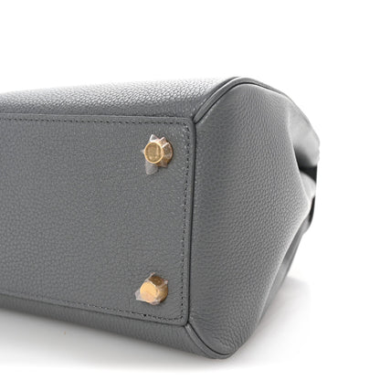 Grained Calfskin Medium 16 Top Handle Bag Grey