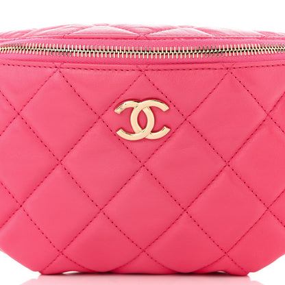 Lambskin Quilted Waist Bag Fanny Pack Pink