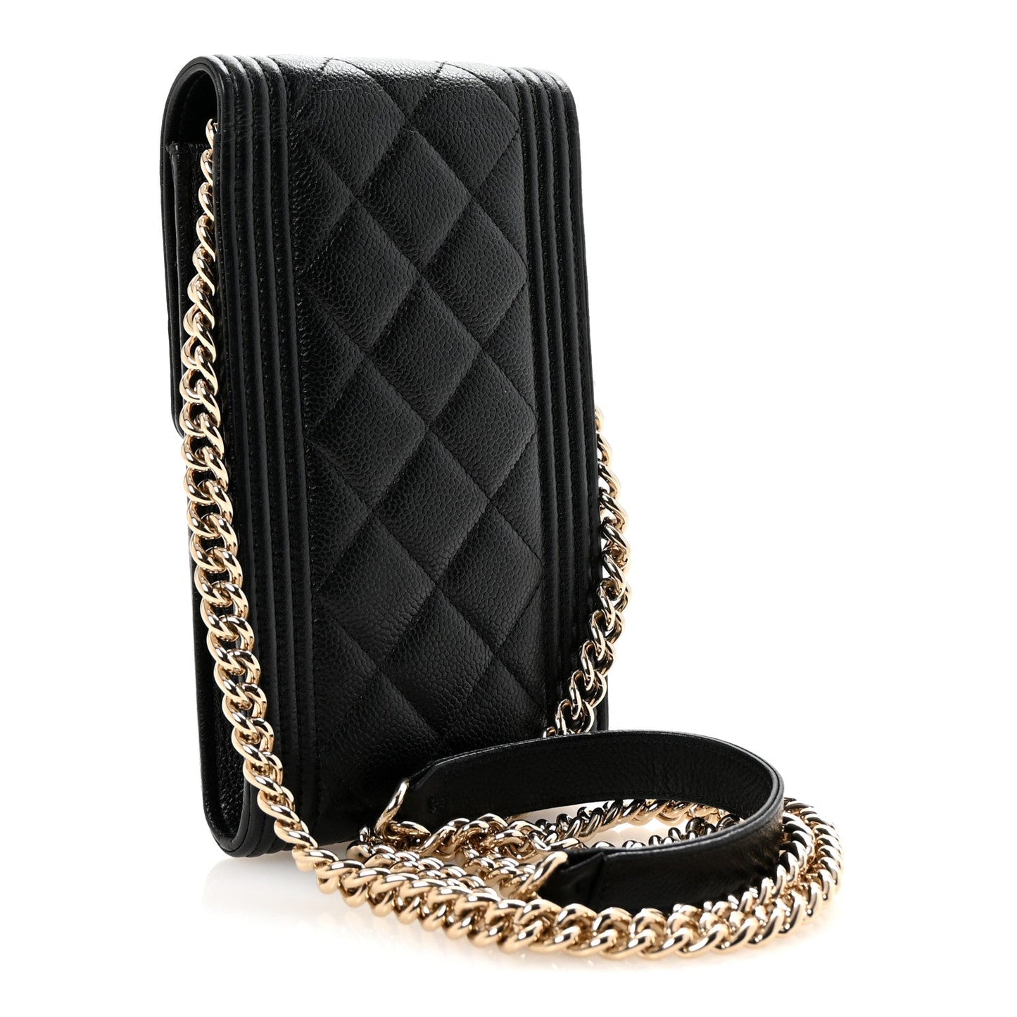 Caviar Quilted Boy Phone Holder Black