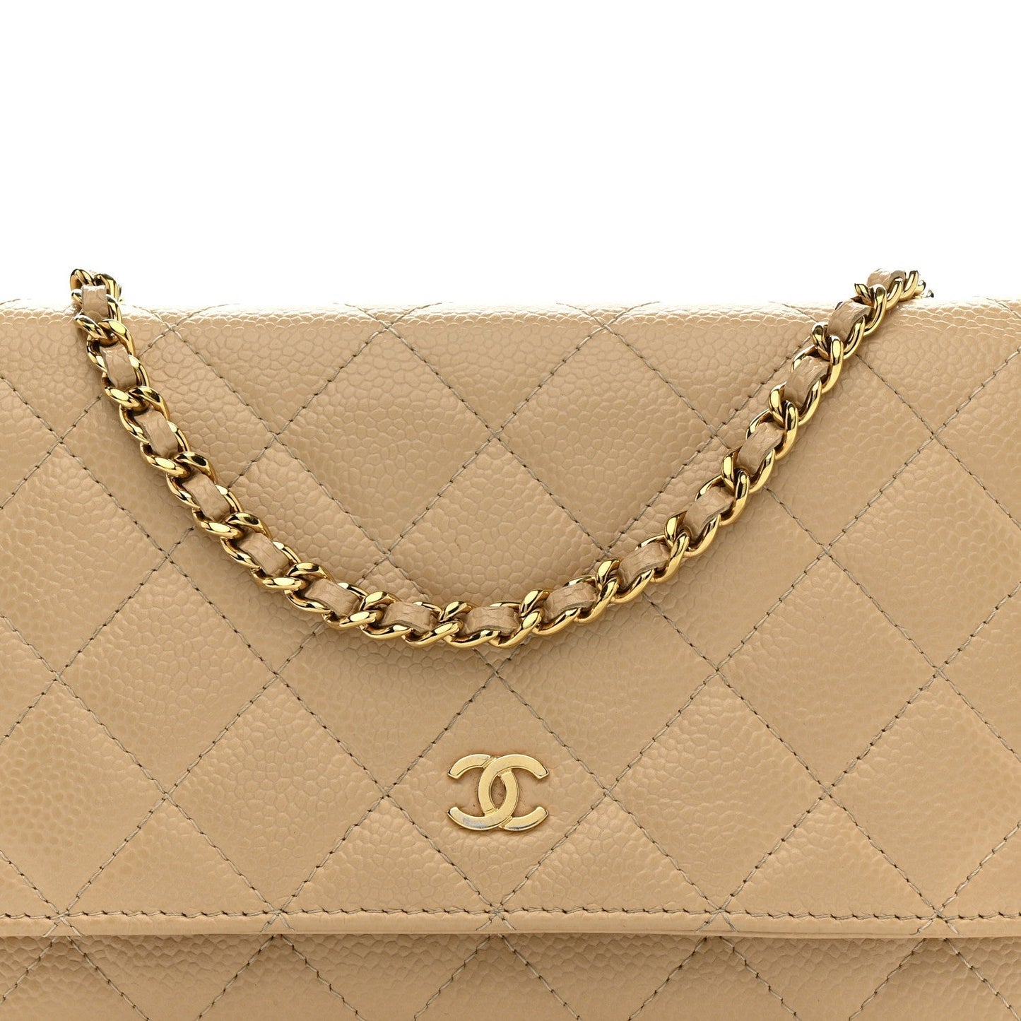 Caviar Quilted Wallet On Chain WOC Beige