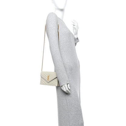 Grain De Poudre Matelasse Chevron Monogram Envelope Chain Wallet Crema Soft