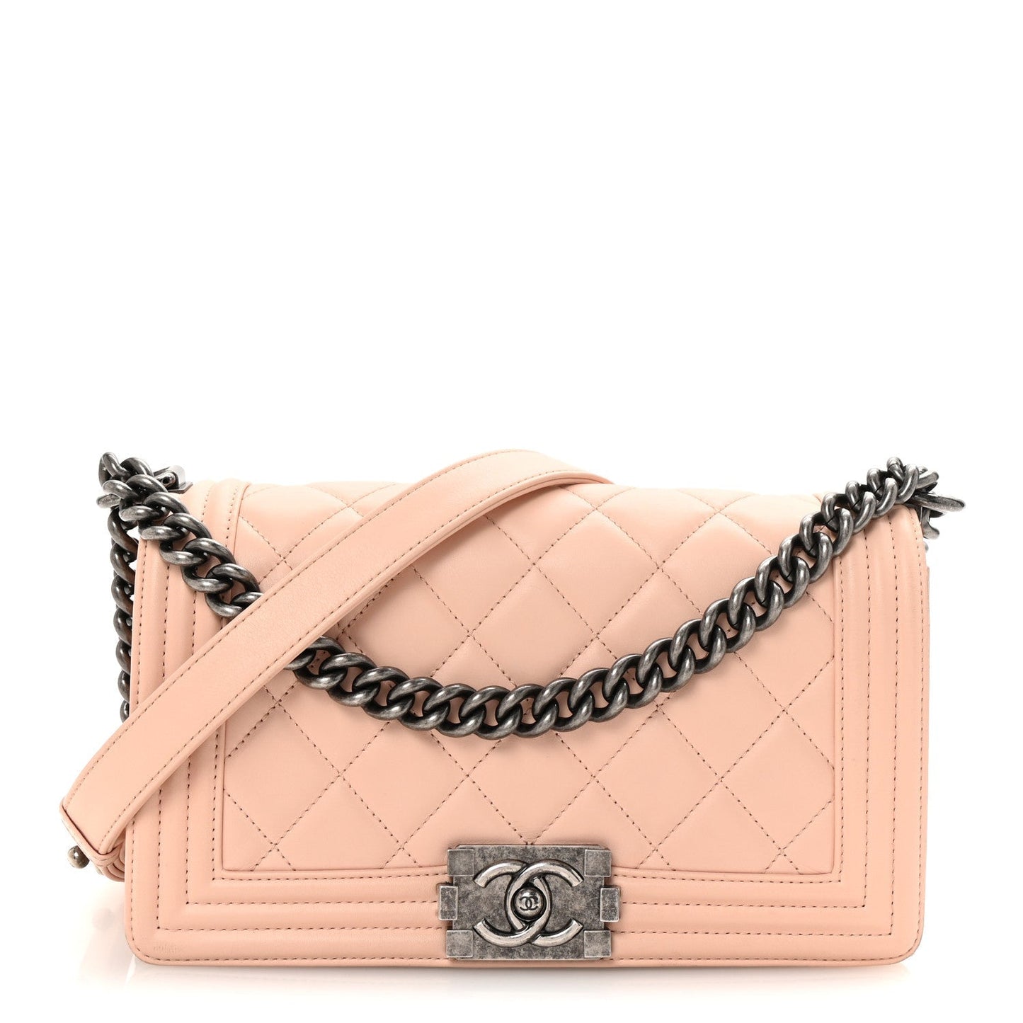Lambskin Quilted Medium Boy Flap Light Pink