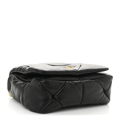 Nappa Metal Quilted Small Patchwork System Flap Bag Black