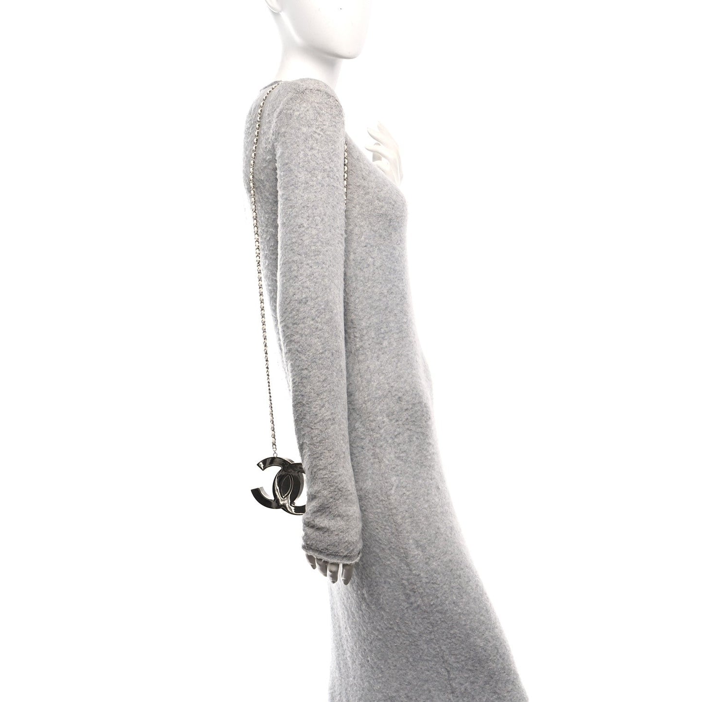 Metal Lambskin CC Mirror Crossbody Necklace Silver White