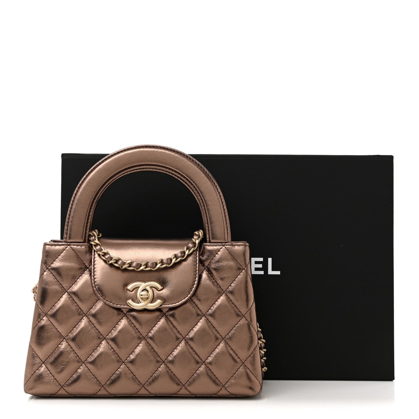 Metallic Aged Calfskin Quilted Nano Kelly Shopper Light Brown