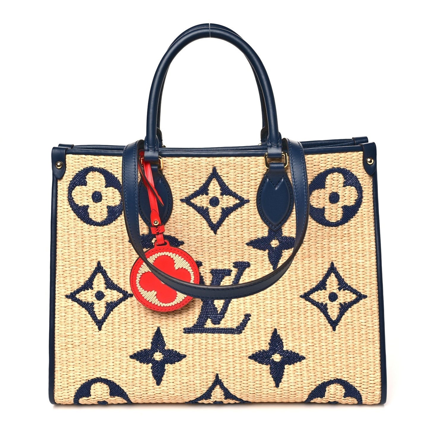 Raffia Calfskin Monogram Giant Onthego MM Blue