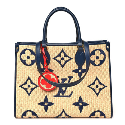 Raffia Calfskin Monogram Giant Onthego MM Blue