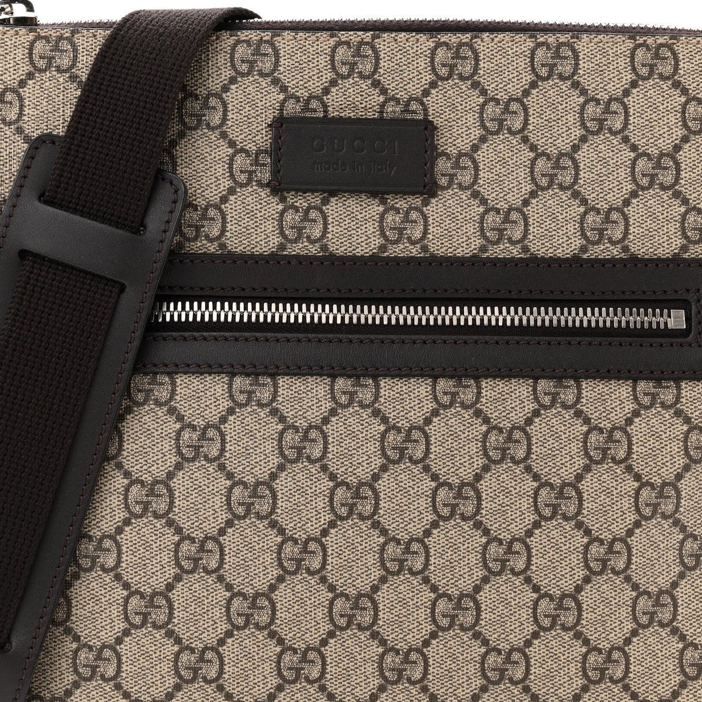 GG Supreme Monogram Selleria Calfskin Small Flat Messenger Bag Beige Ebony Cocoa Marrone Scuro