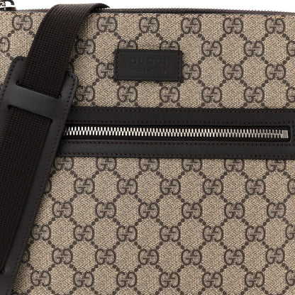 GG Supreme Monogram Selleria Calfskin Small Flat Messenger Bag Beige Ebony Cocoa Marrone Scuro