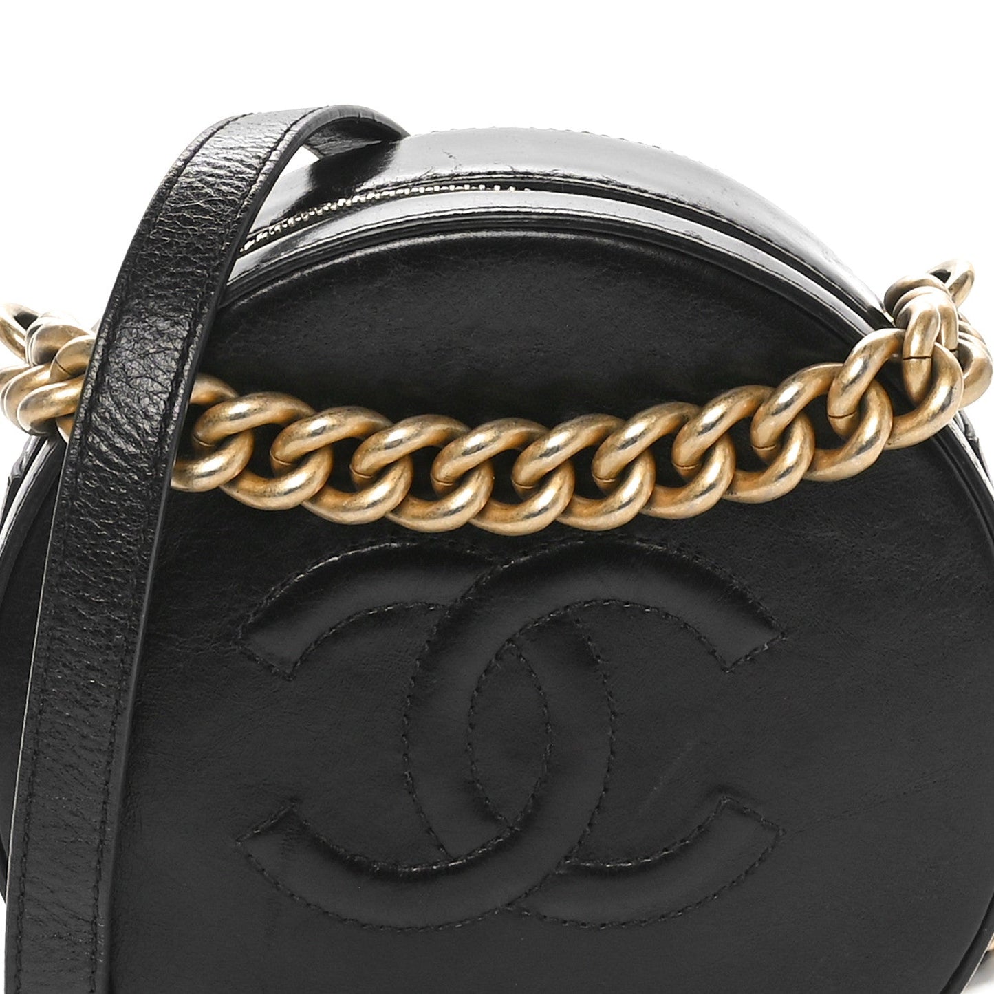 Glazed Calfskin Round As Earth Evening Bag Black