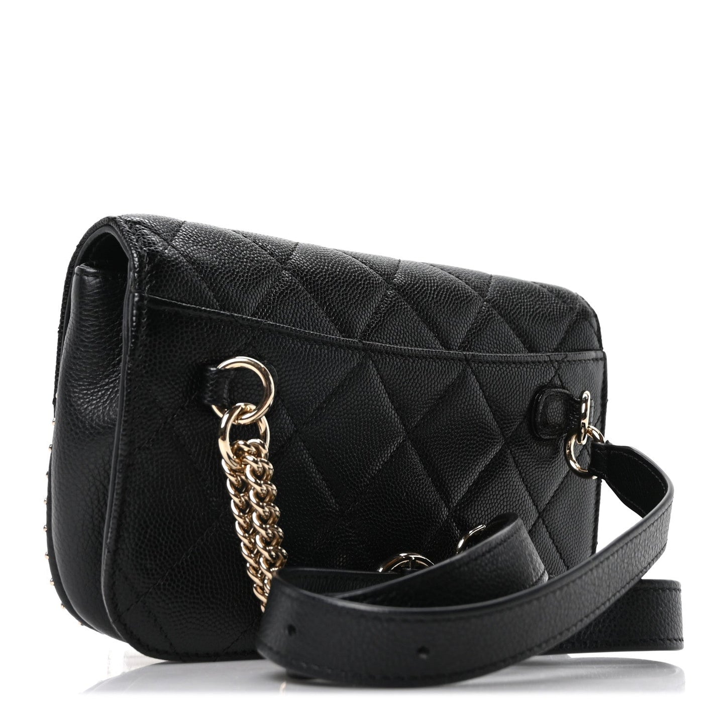 Caviar Quilted Studded Flap Waist Bag Black