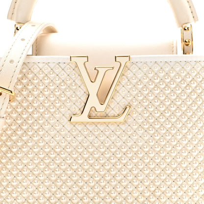 Metallic Calfskin Satin Pearl Embellished Mini Treasure Capucines Cream