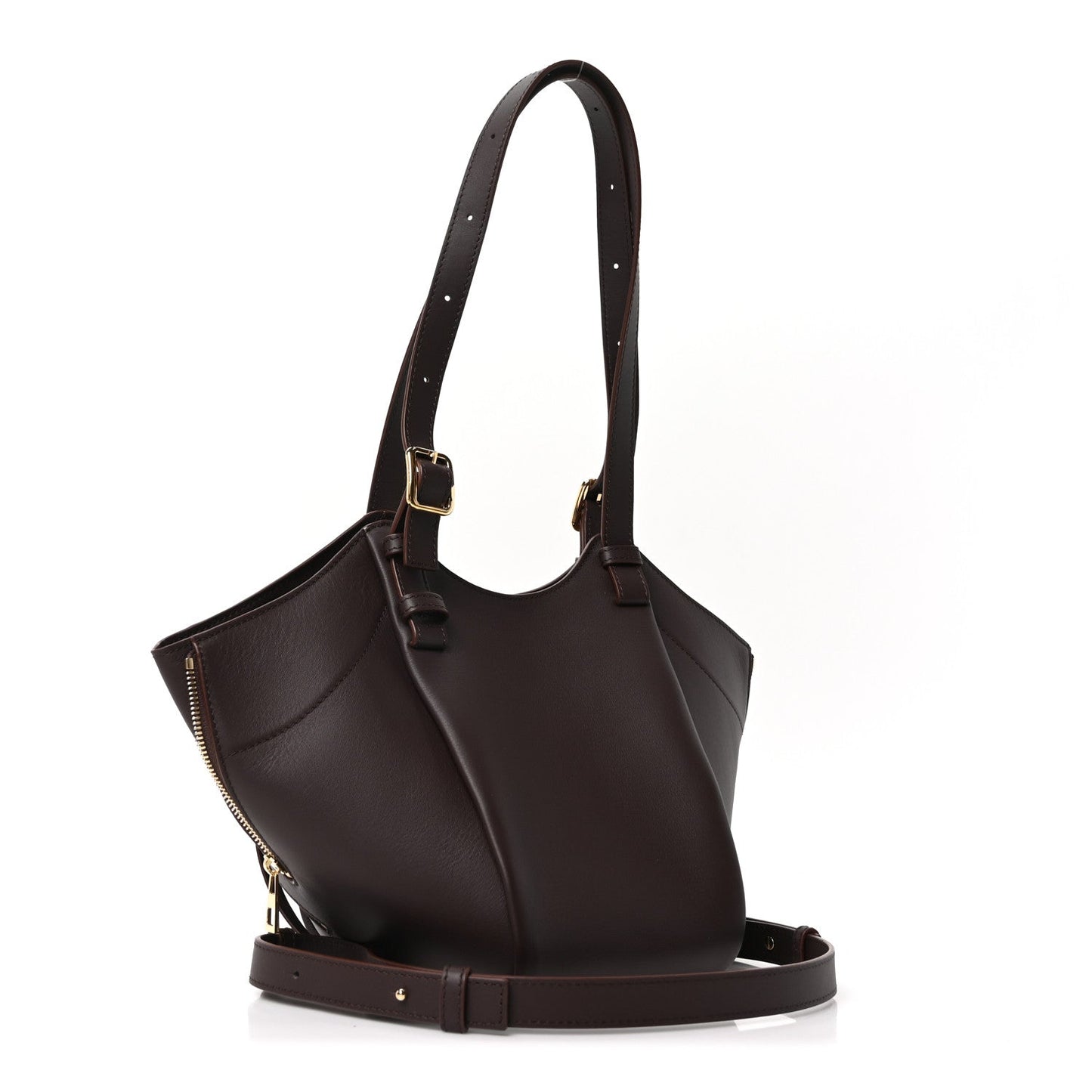 Classic Calfskin Hammock Flip Tote Dark Chestnut