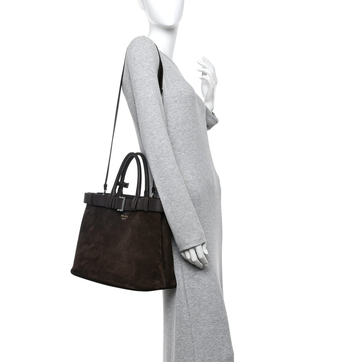 Scamosciato Large Buckle Bag With Belt Ebano