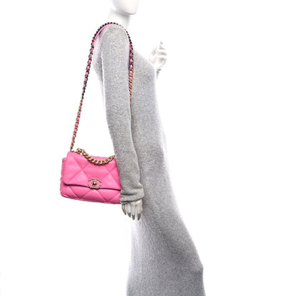 Shiny Lambskin Quilted Medium Chanel 19 Flap Neon Pink