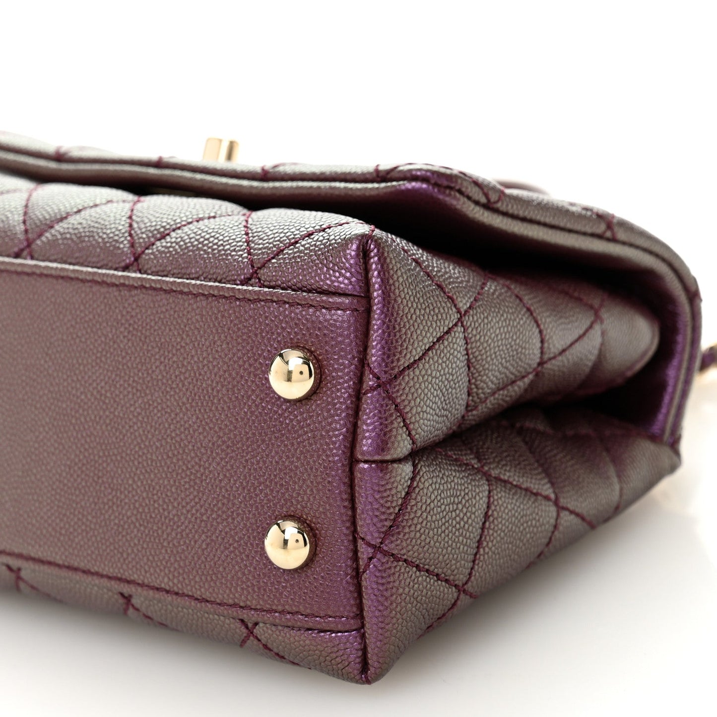 Iridescent Caviar Quilted Extra Mini Coco Handle Flap Purple