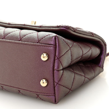 Iridescent Caviar Quilted Extra Mini Coco Handle Flap Purple