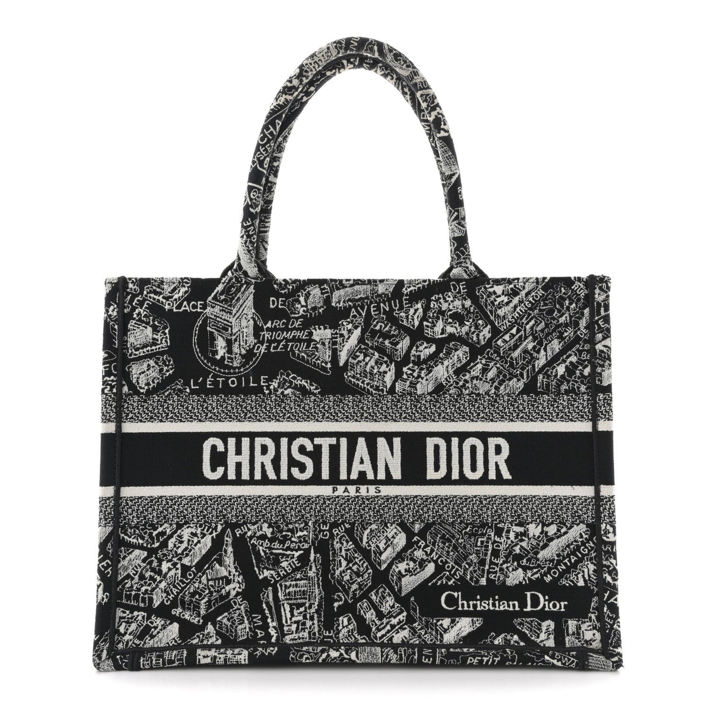 Canvas Embroidered Medium Plan De Paris Book Tote Black White