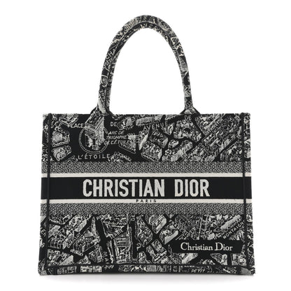 Canvas Embroidered Medium Plan De Paris Book Tote Black White